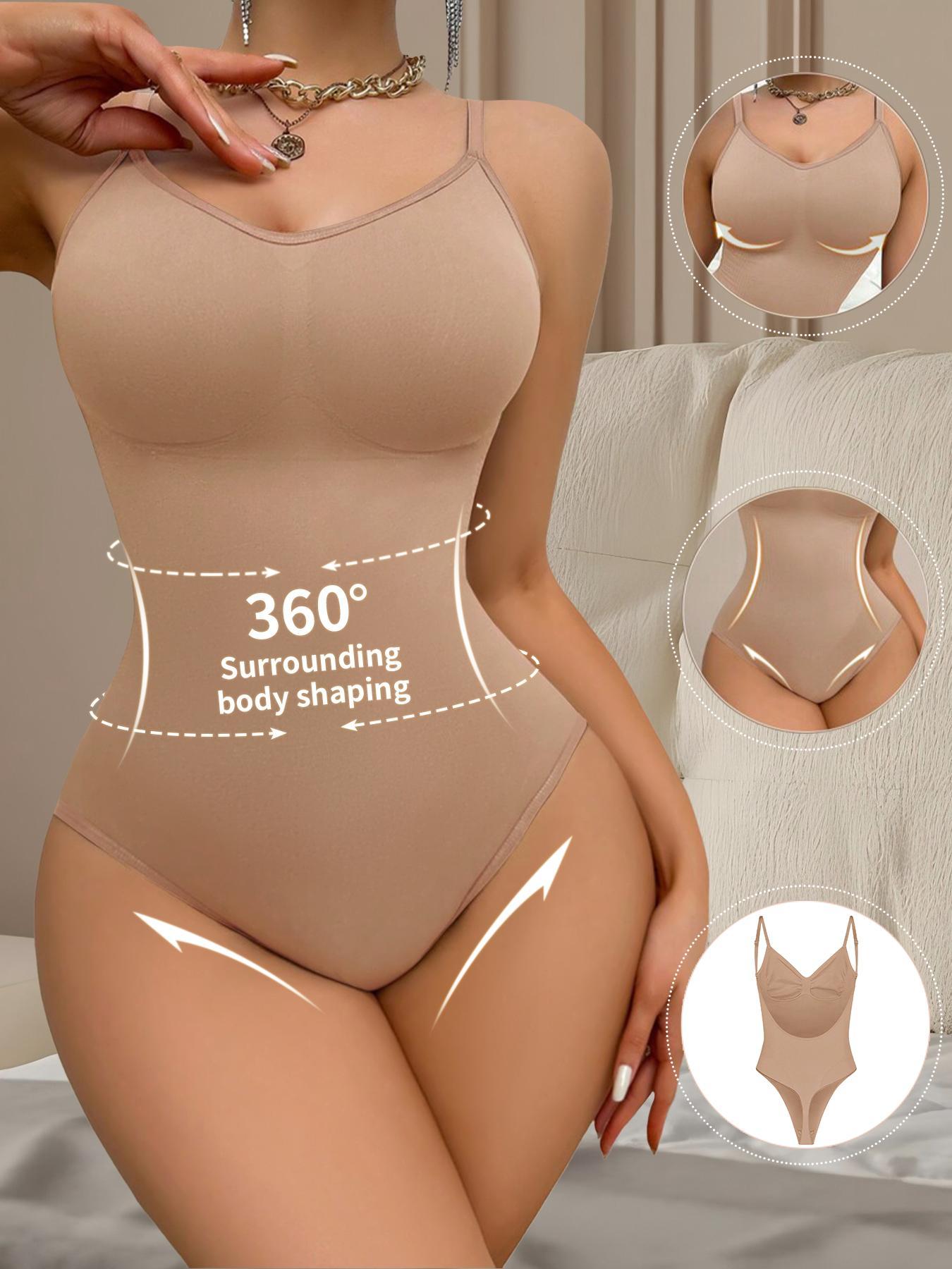 Women's Solid Color Spaghetti Strap Shapewear Bodysuit, Corset Shapewear, Tummy Control High Stretch Shaper, Ladies Shapewear for Daily Wear