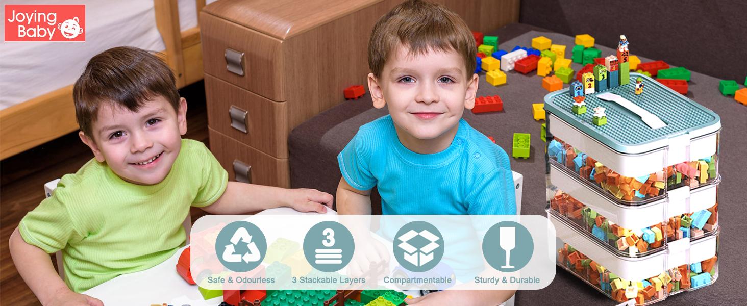 Toys Organizer Storage Case for Lego Box Kids Toy Stackable Building Blocks with Lids Bins Adjustable Lego Storage Containers Plastic Toy Box 1 Layer (Lemon)