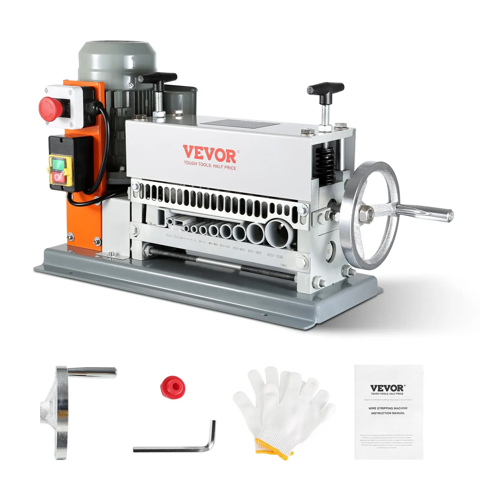 【DealsForYouDays】VEVOR Electric Cable Stripping Tool, 0.06''-1.57'' Motorized Wire Stripper, 370 W, 88 ft/min, Includes Manual Crank 11 Channels, Ideal for Copper Scrap Recycling