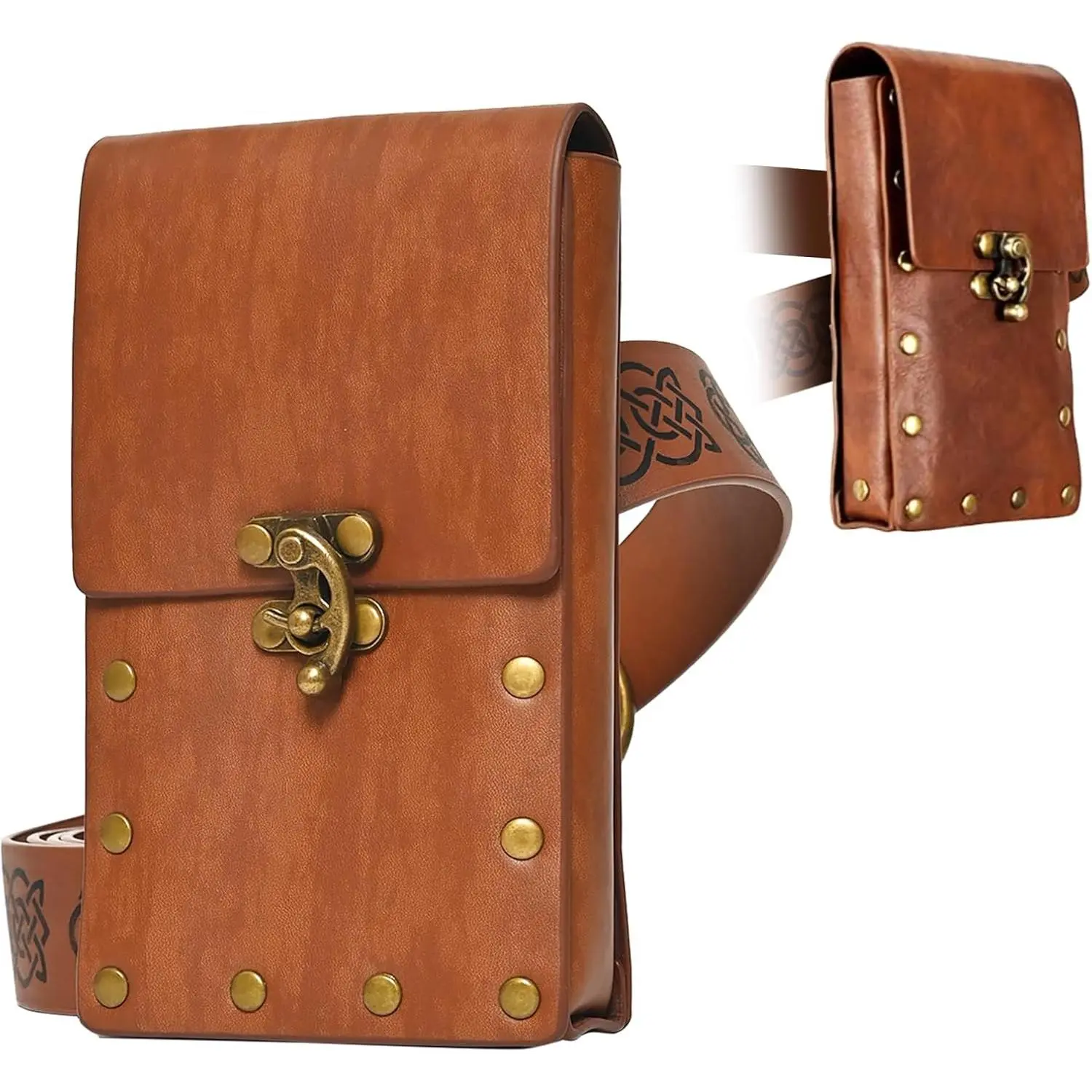 Medieval Faux Leather Pouch,Viking Vintage Portable Drawstring Purse,Dice Bag for LARP Ren Faire