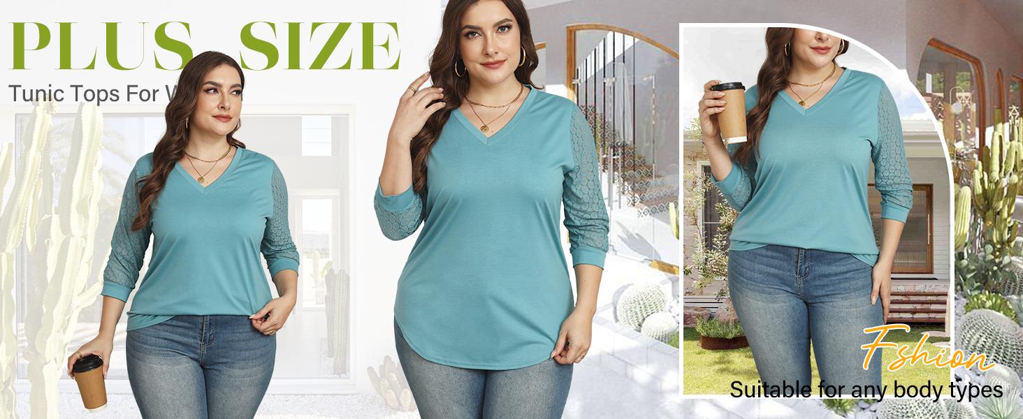 WIHOLL 3/4 Length Sleeve Womens Tops V-Neck Lace Tunic Tops Business Casual Blouses 2025 SpringStatements
