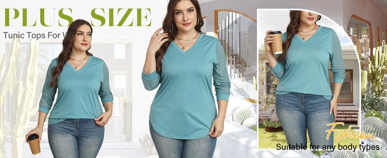 WIHOLL 3/4 Length Sleeve Womens Tops V-Neck Lace Tunic Tops Business Casual Blouses 2025