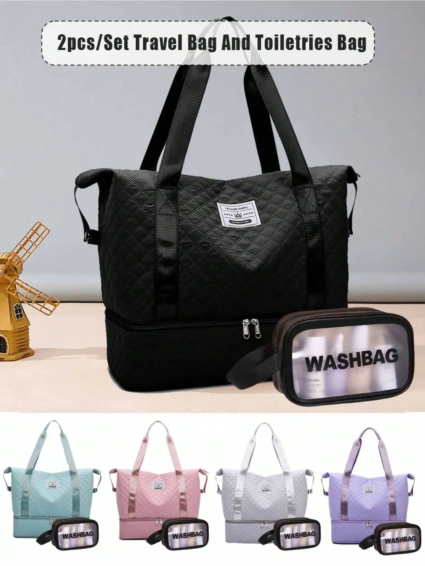Two-Piece Travel Set, Makeup Bag, Large Capacity Backpack, Lightweight Carry-On, Dry-Wet Separation, Business & Fitness Travel