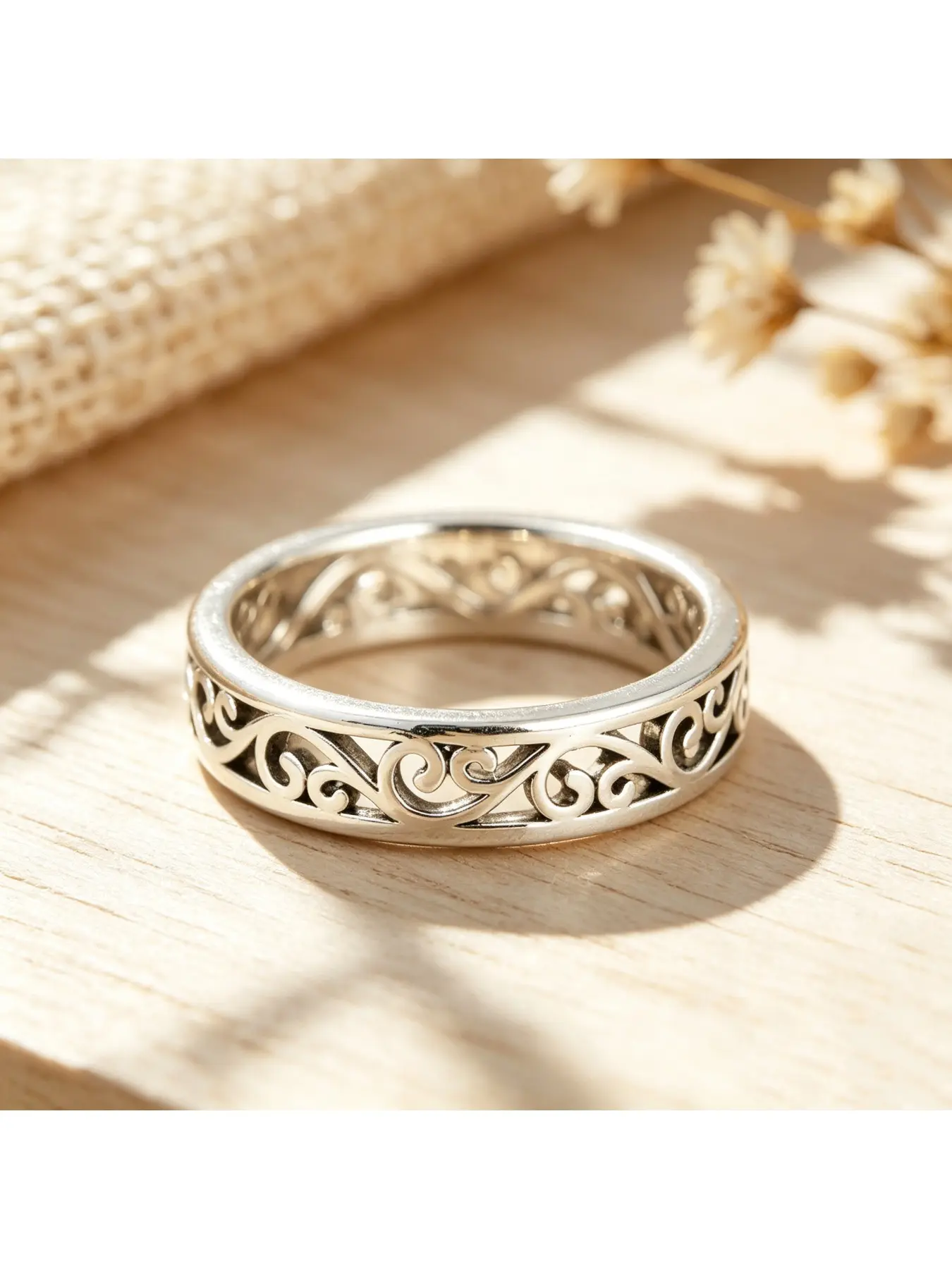 Hollow Vintage Scroll Swirl Thin Oxidized Halo Ring Daily Stack Ring Elegant Engagement Ring Delicate Valentine Gift Boho Party Ring for Women Halloween Market Daily Commute Wear