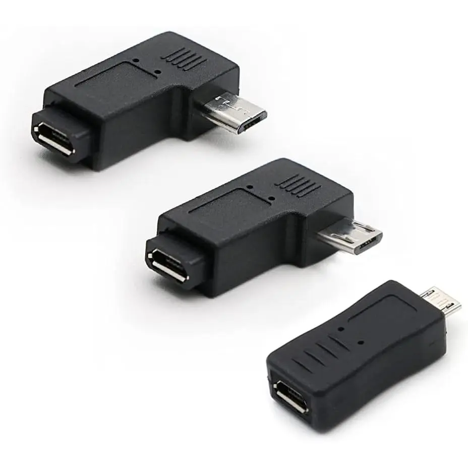 USB to  USB Adapter, 90  Left & Right Angled Android Connector, 3-Pack