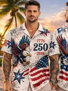 Soft Comfortable Casual Printed Shirt for Independence Day, Fitted Patriot Top for Parade, Unisex All-Season Wear, Order One Size Up Recommended