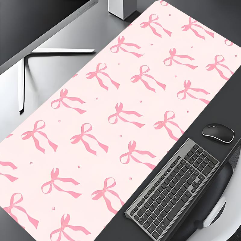 Pink Bows and Stars Pattern Mouse Pad, Rectangle Gaming Mouse Pad, Non-slip Rubber Pad, Desk Decorative Mouse Mat for Home Office, Cute Desk Accessories