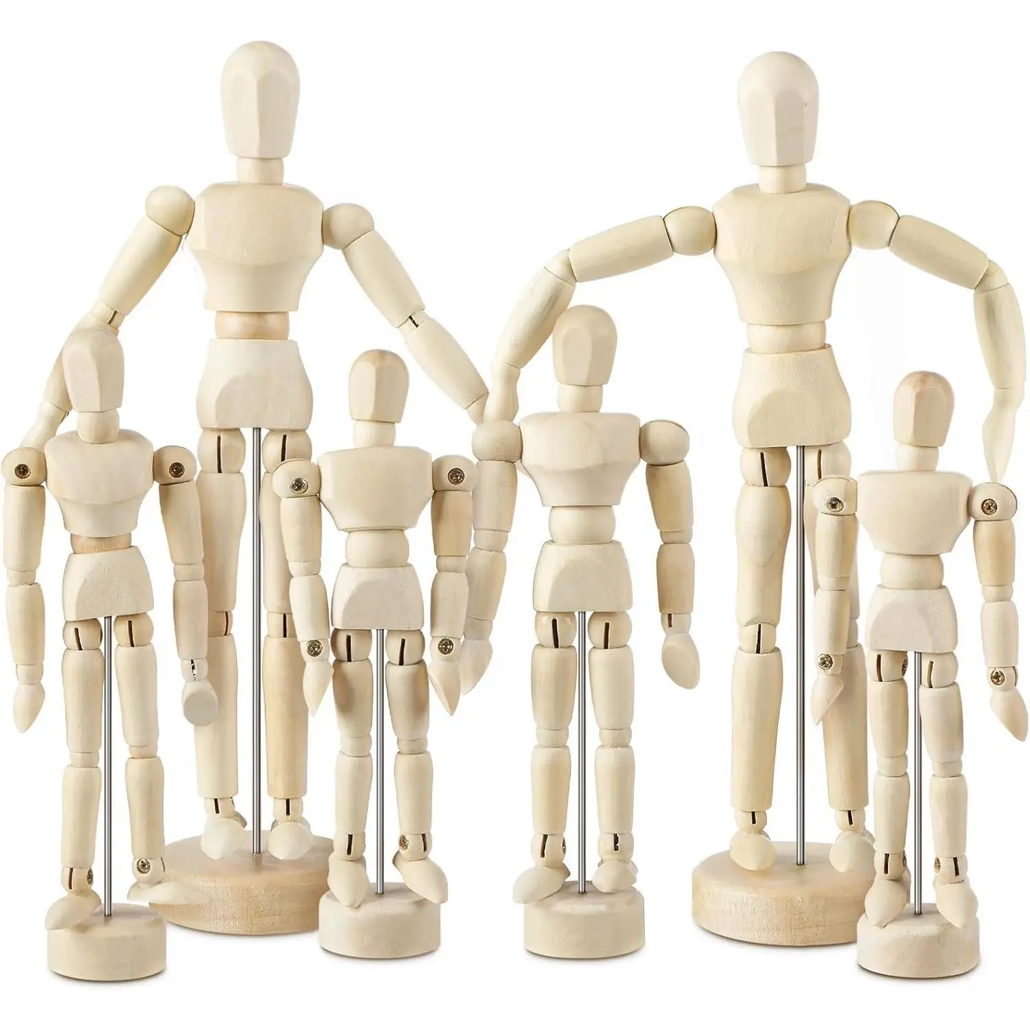 6 Pcs 8.5" 6" 5.5" Artist Wooden Manikin Flexible Body Joints Human Figure Wood Male Mannequin Puppet Model Doll Ornament Stand for Home Office Desk Decoration Sketching Drawing Painting