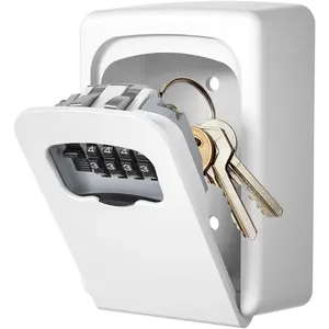 Key Lock Box Wall Mounted,  4 Digit Combination Lockbox for Outside, House  - 5  Capacity, Key Safe  Storage Lock Box for Indoor, Outdoor, Garage, Garden, Store (White, 1Pack)