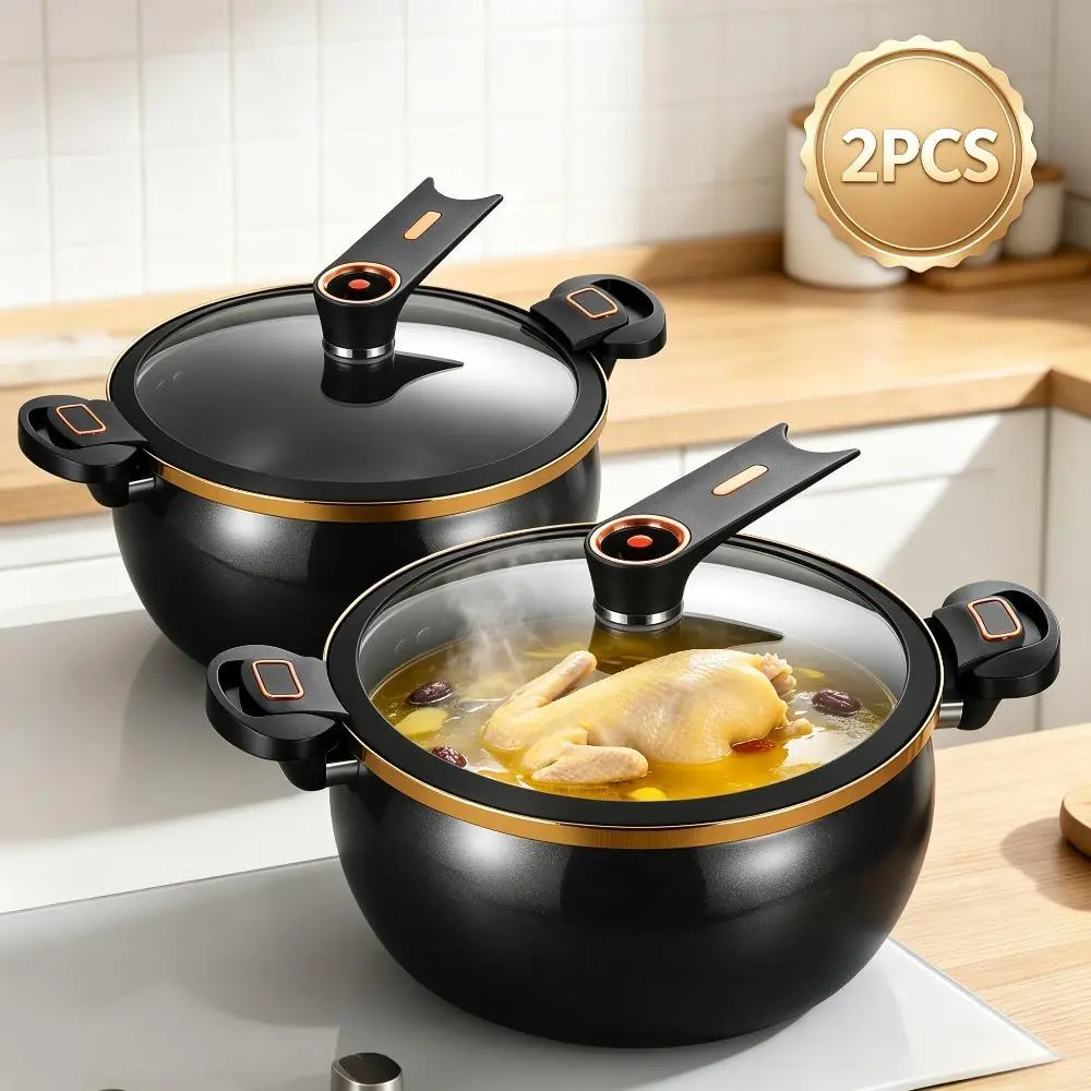 2 Set Micro Pressure Cooker 8.45Qt Nonstick Cooking Pot Fast Cooking Kitchen Cookware with Safety Valve Glass Lid for Gas Stovetop,home essentials