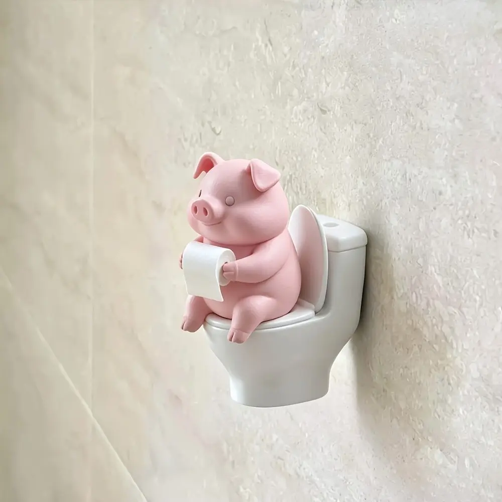 Cute Pig Toilet Figurine Wall & Desktop Decor Bathroom Ornament Home Decoration Animal Decorative Figurines Father's Day Gift Decorative Ornaments