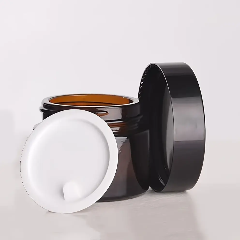 60g Amber Glass Jar with Lid, Cosmetic Cream Container, Reusable Empty Bottle, Makeup Jar, Ideal for Travel Sizes
