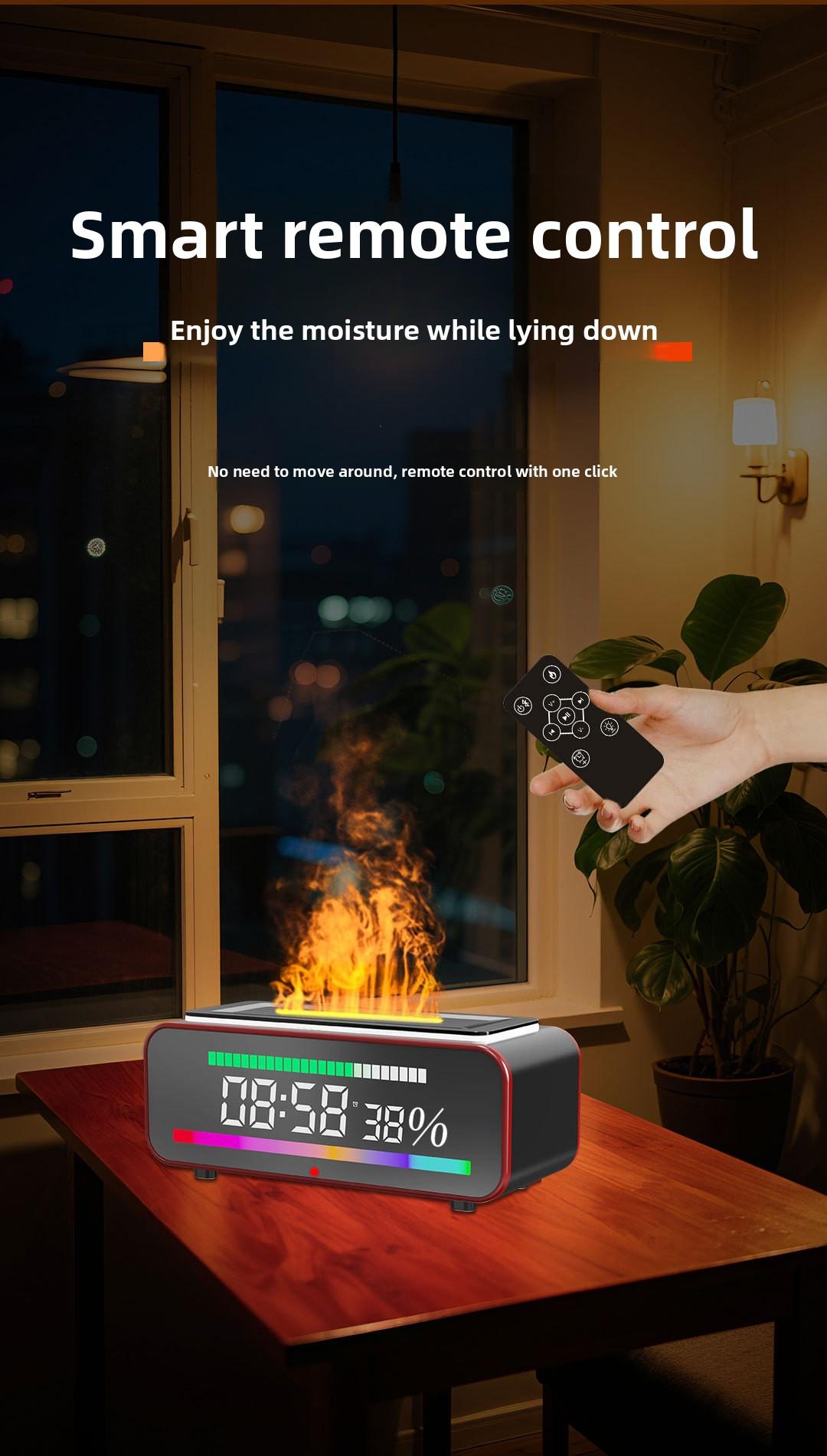 Aroma Diffuser Simulated Flame Fireplace Bluetooth Speaker Humidifier Aromatherapy Machine Home Clock Alarm Clock Diffuser