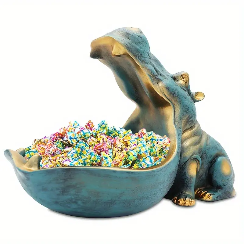 Hippo Statue Home Resin Hippopotamus Figurine Fun Candy Dish, Key Bowl, Big Mouth Sculpture Table Art Decoration Sundries Container Storage Boxes, Halloween And Christmas Decorations
