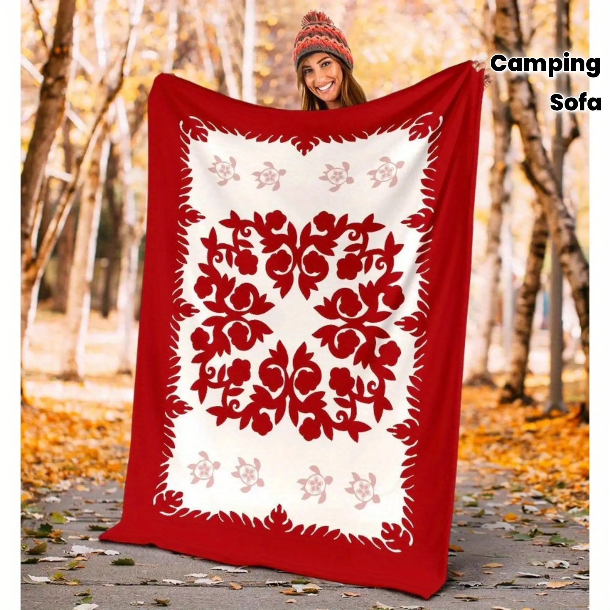 Premium Hawaiian Blanket - Red Hibiscus Pattern - Suitable for sofas, beds, cars, offices, camping - Universal gift for all seasons, travel blanket
