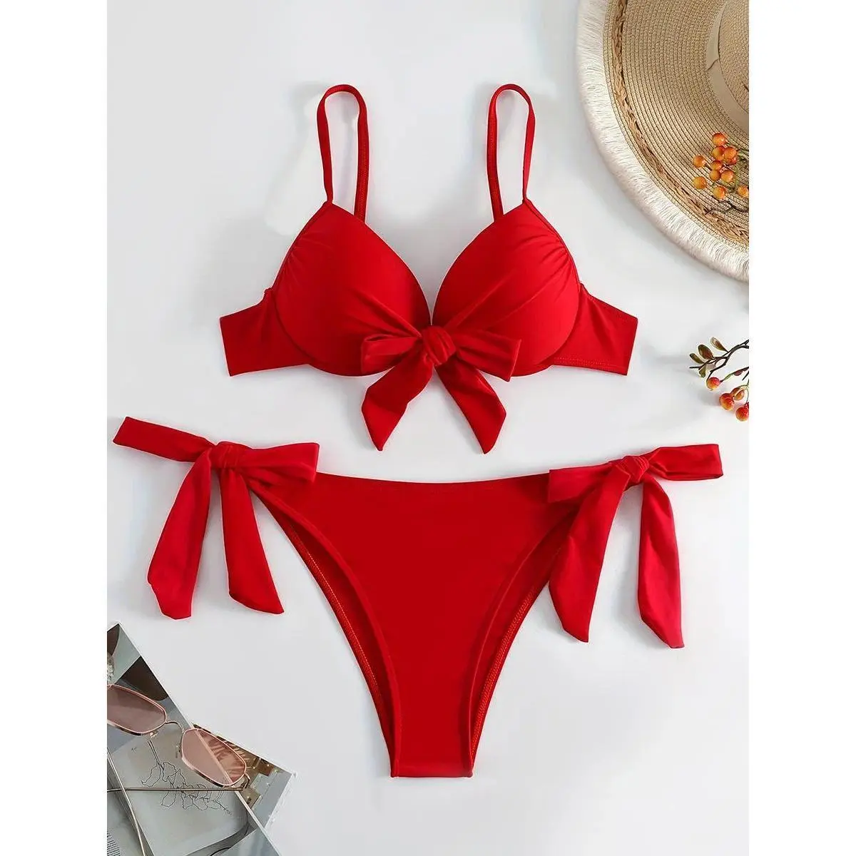 Sexy Knotted Underwired Bra Cup Bikini Women Swimsuit Female Swimwear Two-pieces Bikini Set Push Up Bikinis Bathing Suit Swim