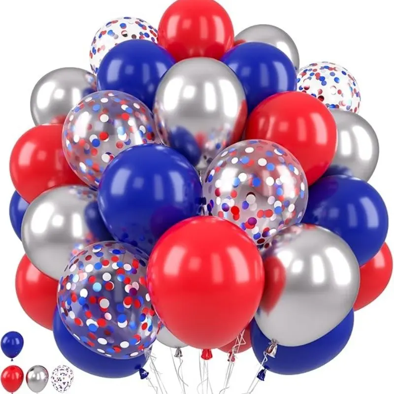 34pcs Balloon Set, Matte Blue, Silver Color, Multicolor Confetti, Latex Balloons with Ribbon, Party Balloons Decorations, Perfect for Parties, Weddings, Holidays