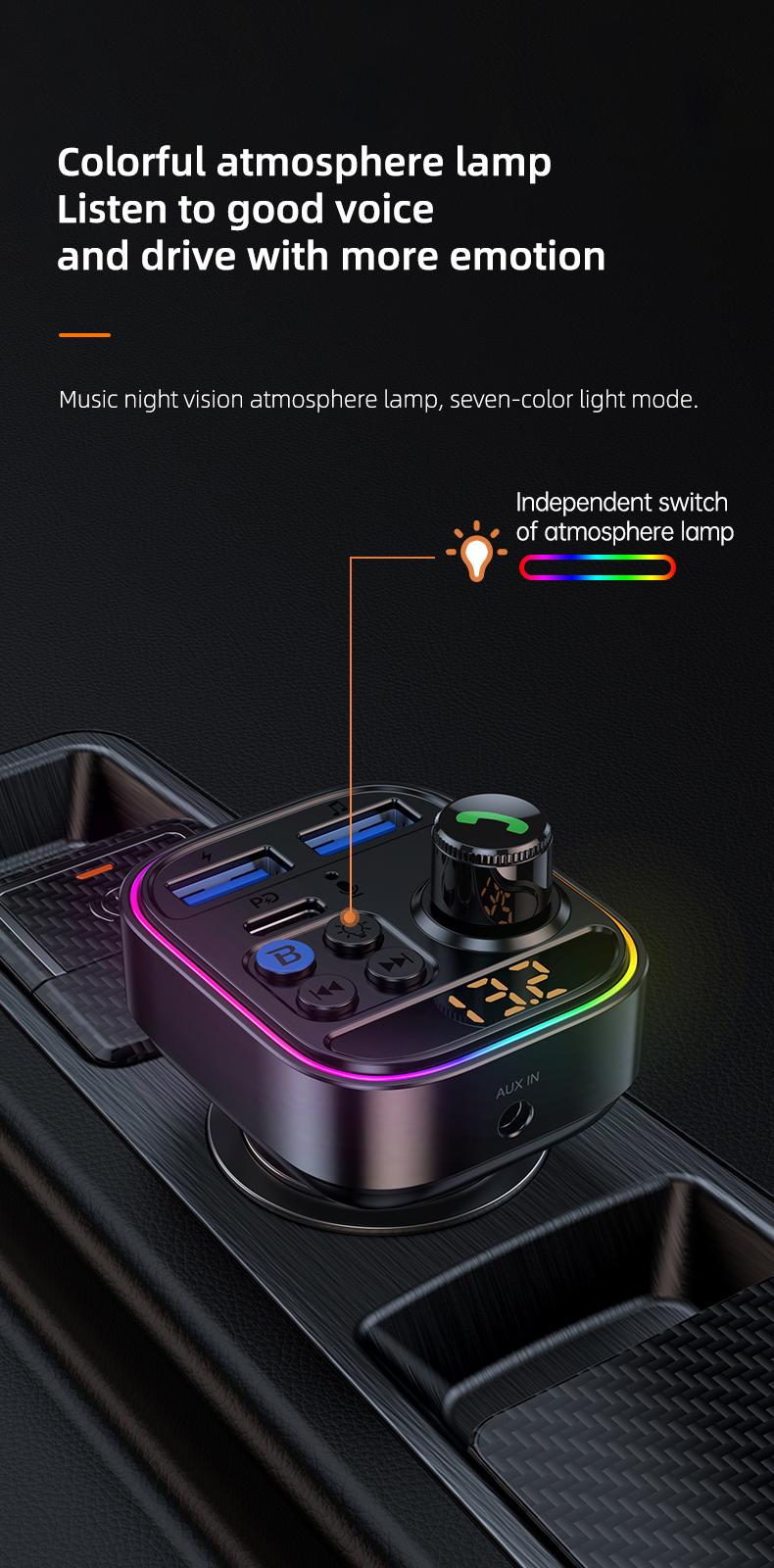 Wireless Bluetooth Car Adapter Bluetooth 5.3 FM Transmitter AUX Radio Receiver MP3 Player Handsfree Call Type-C USB  Car charger