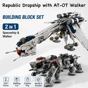 1758 Pcs Republic Dropship with At-Ot Walker Building Block Set, Compatible with 10195, Figurines & Miniatures Toy Kit