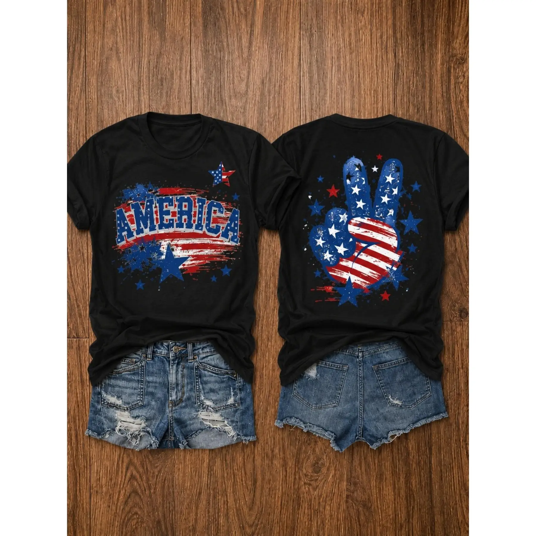 USA 250th Anniversary Independence Day American Flag Stars and Stripes Print Crew Neck T-Shirt, Summer Casual Vacation Women's Short Sleeve Top, Soft Stretch Fabric,4th of july shirts