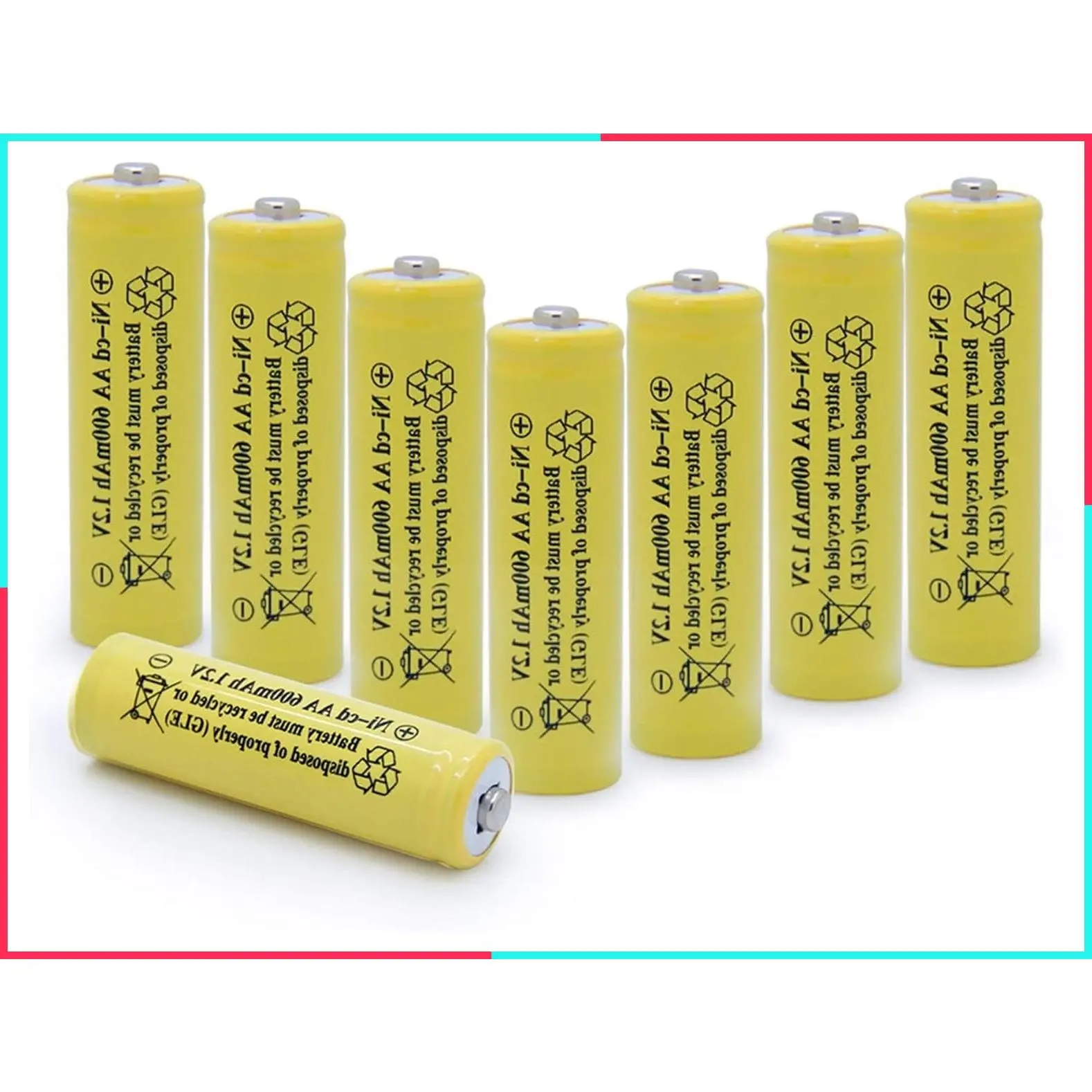 Ni-Cd AA 600mAh 1.2V Rechargeable Batteries for Outdoor Solar Lights - 8 Pack Yellow Solar Light Batteries
