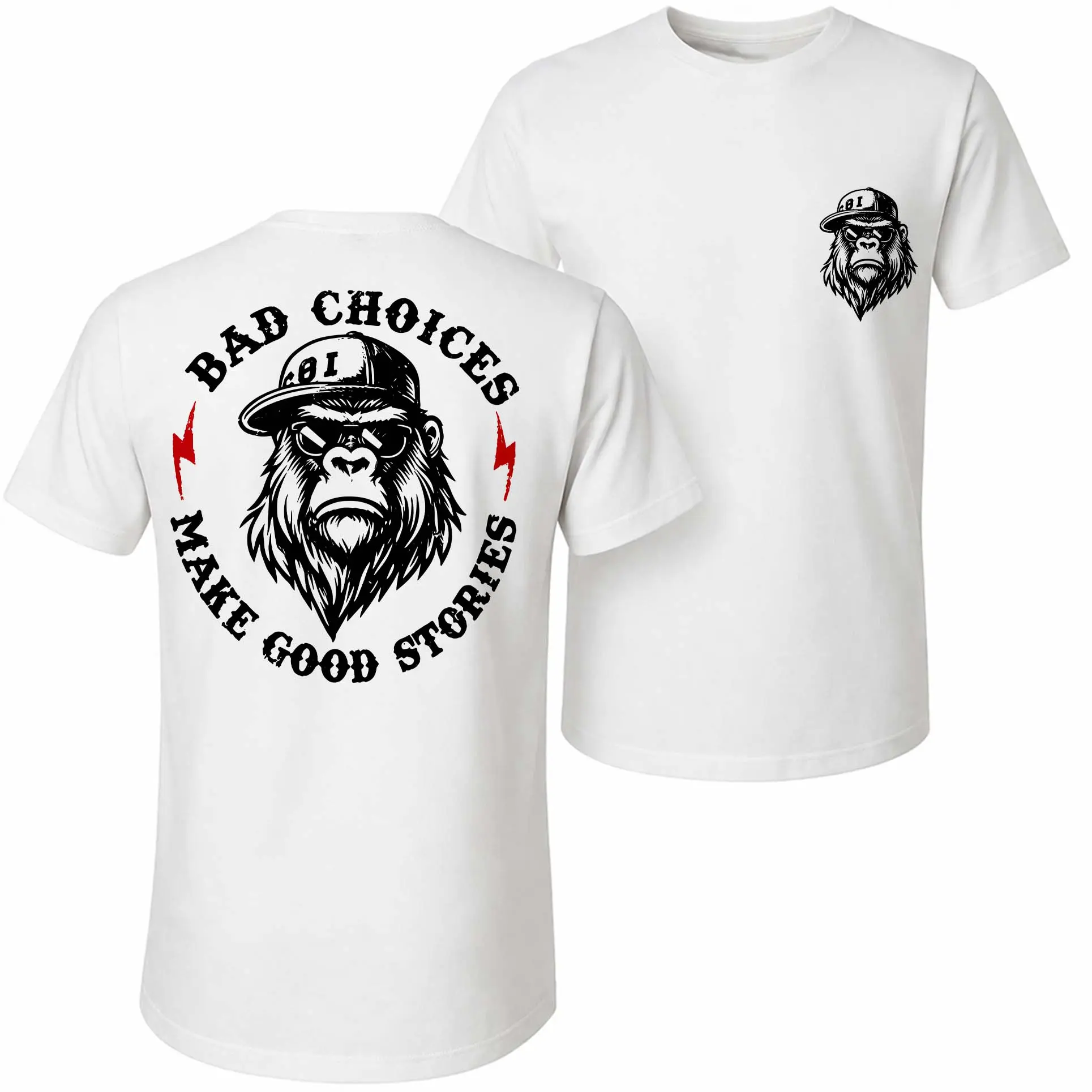 Men's Pure Cotton Short-Sleeve T-Shirt - "Bad Choices Make Good Stories" Graphic, Crew-Neck, Relaxed Fit Top, Multi-Color Options, Casual Outfits Essential, All-Season Menswear Tshirt