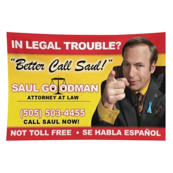 Peach Velvet Light Better Call Saul Billboard Image Wall Hanging Tapestry - Breaking Bad Saul Goodman Themed, 3x5 ft Home Decoration, Office Decor, Gift for Boyfriend