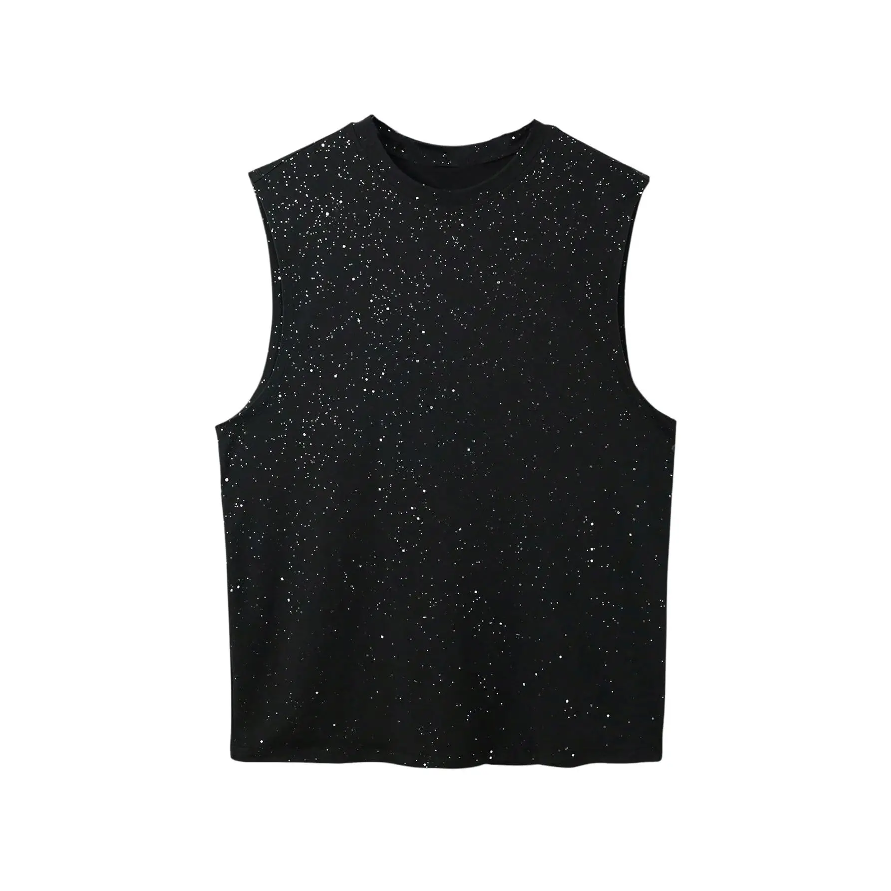 Rhinestone Glitter Tank Top Crew Neck Sleeveless Tops Casual Party Clubwear