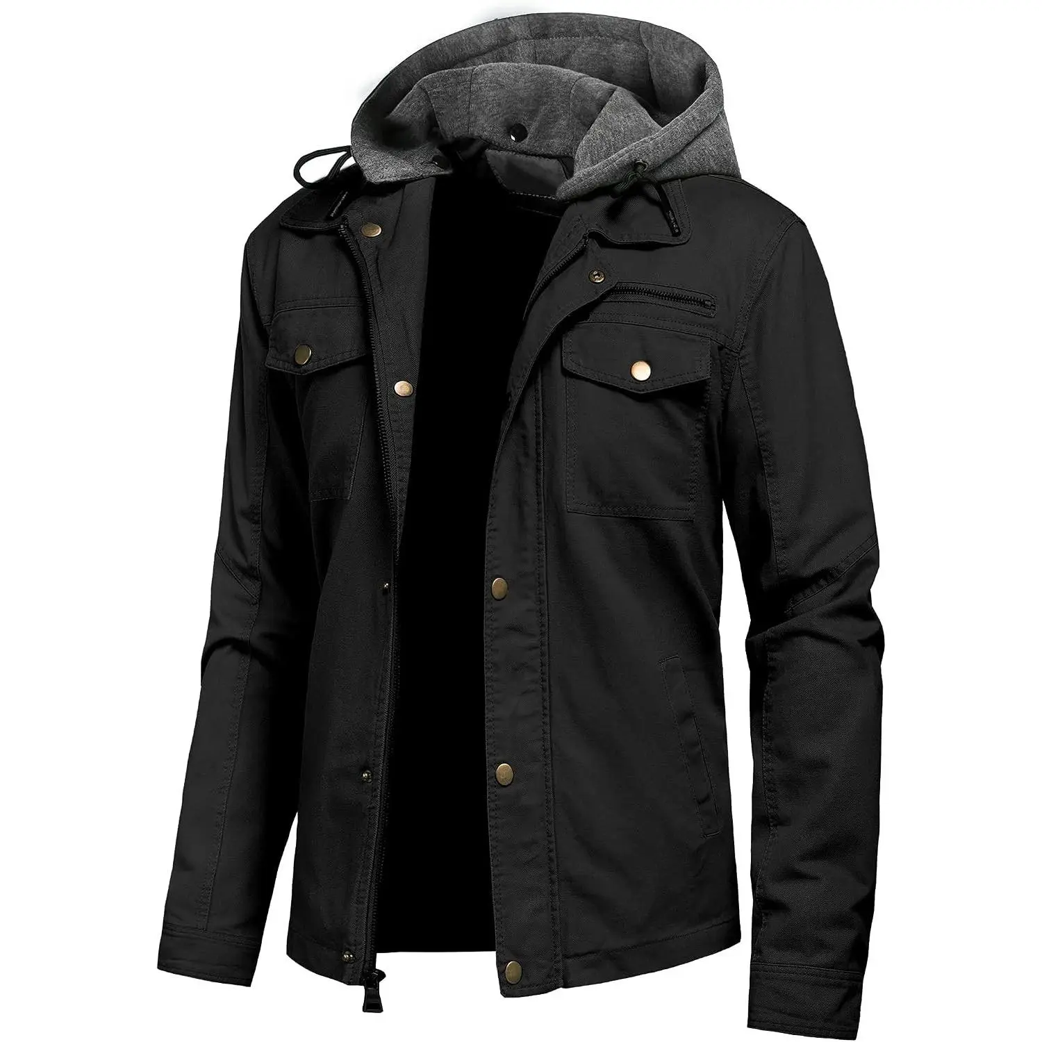 Men's Canvas Cotton Military Casual Field Jacket Outerwear With Removable Hood