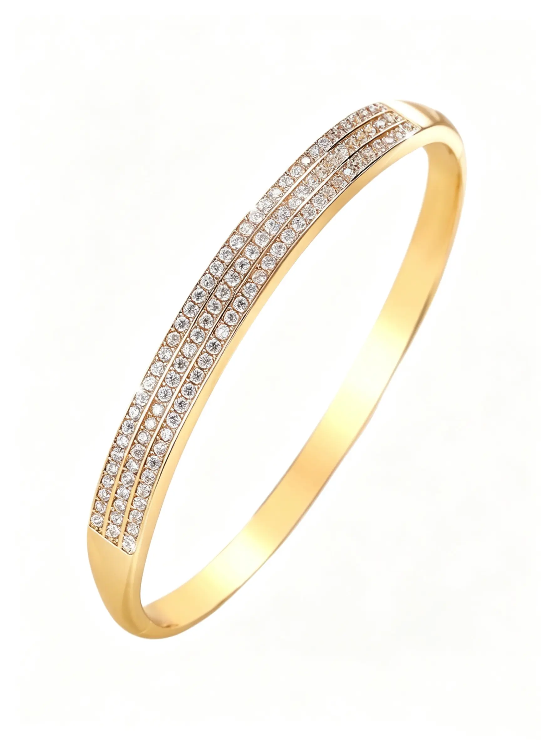 5A Zircon Three Row Hand Bracelet Luxurious Minimalist Style 316L Stainless Steel  Silver Color/ Open Design 6.5cm, Unisex, Stainless Steel Bangles