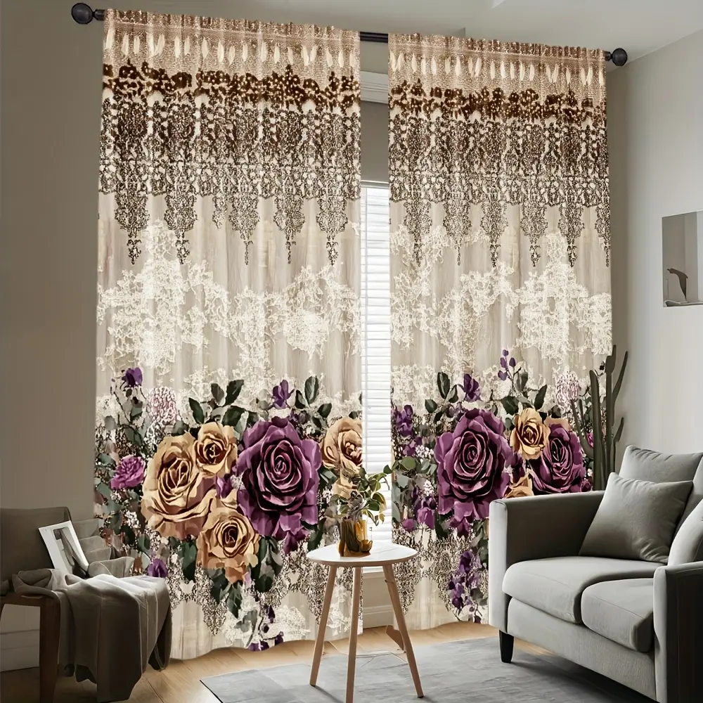 2-piece curtain set suitable for kitchen, living room, bedroom - Printed roller blinds with elegant plant patterns, modern minimalist style, decorative curtains bathroom