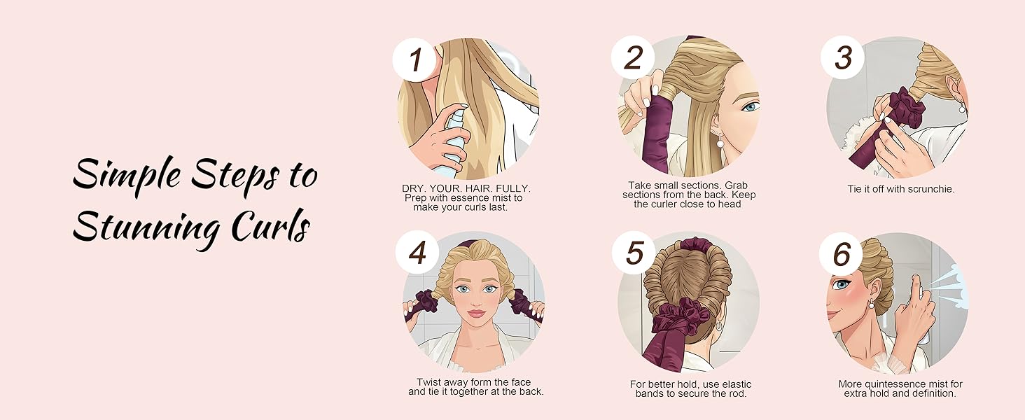 Heatless Curls Overnight Hair Curler to Sleep In Soft Large Jumbo Hair Rollers Flexi Rods for Long Hair Blowout Look Big Curl, No Heat Overnight Curls Satin Heatless Curling Rod Set with Claw Clip