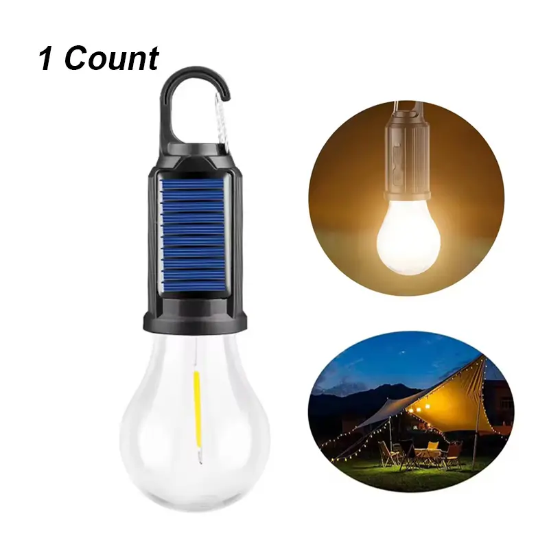 Outdoor Solar LED Light Bulb, USB Charging, Three Modes, Hanging Camping Lantern, Portable Night Light, Ideal for Camping, Hiking, Emergency Power Outage