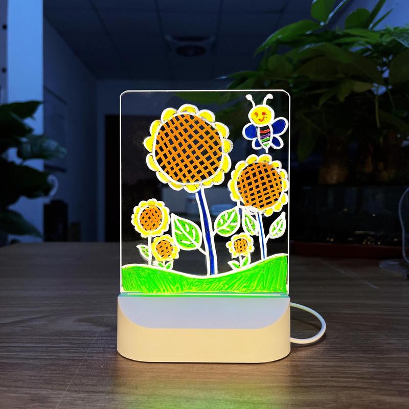 Acrylic LED Writing Planning Board with Light, 1 Count USB Rechargeable Memo Tablet Letter Note Doodle Whiteboard with Stand, Glowing Acrylic Message Board