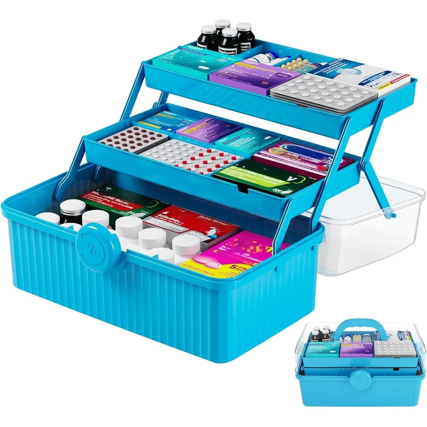 13.3in 3-Layer Multipurpose Craft Storage and Sewing Box,Plastic Folding Box for Medication///Craft/Ivf Medication Organizer and Art Supplies Storage,Blue