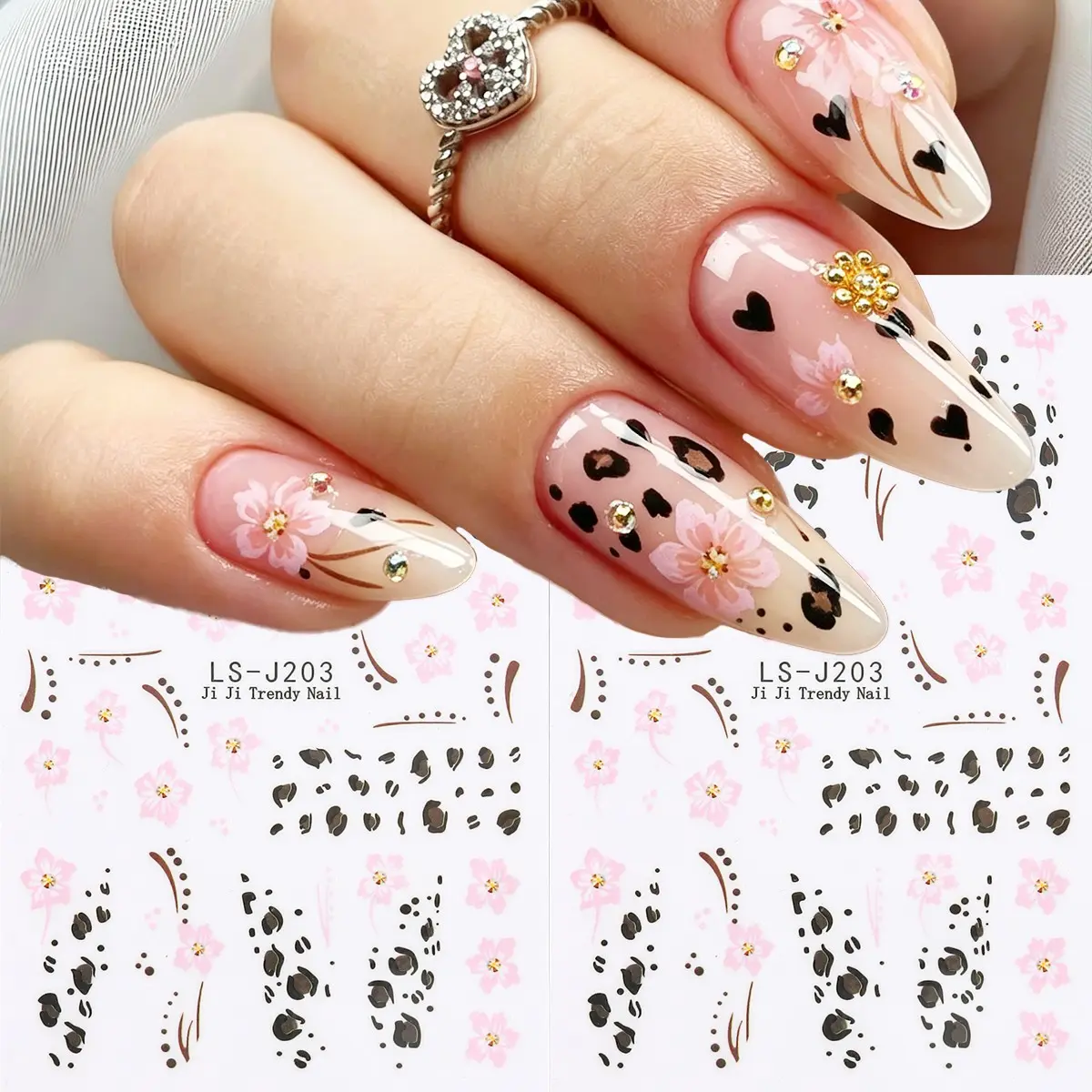 3D Leopard Print and Lily Flower Nail Stickers, Self-Adhesive Embossed Design, Perfect for DIY Salon Nails, Acrylic and Press-On Nails
