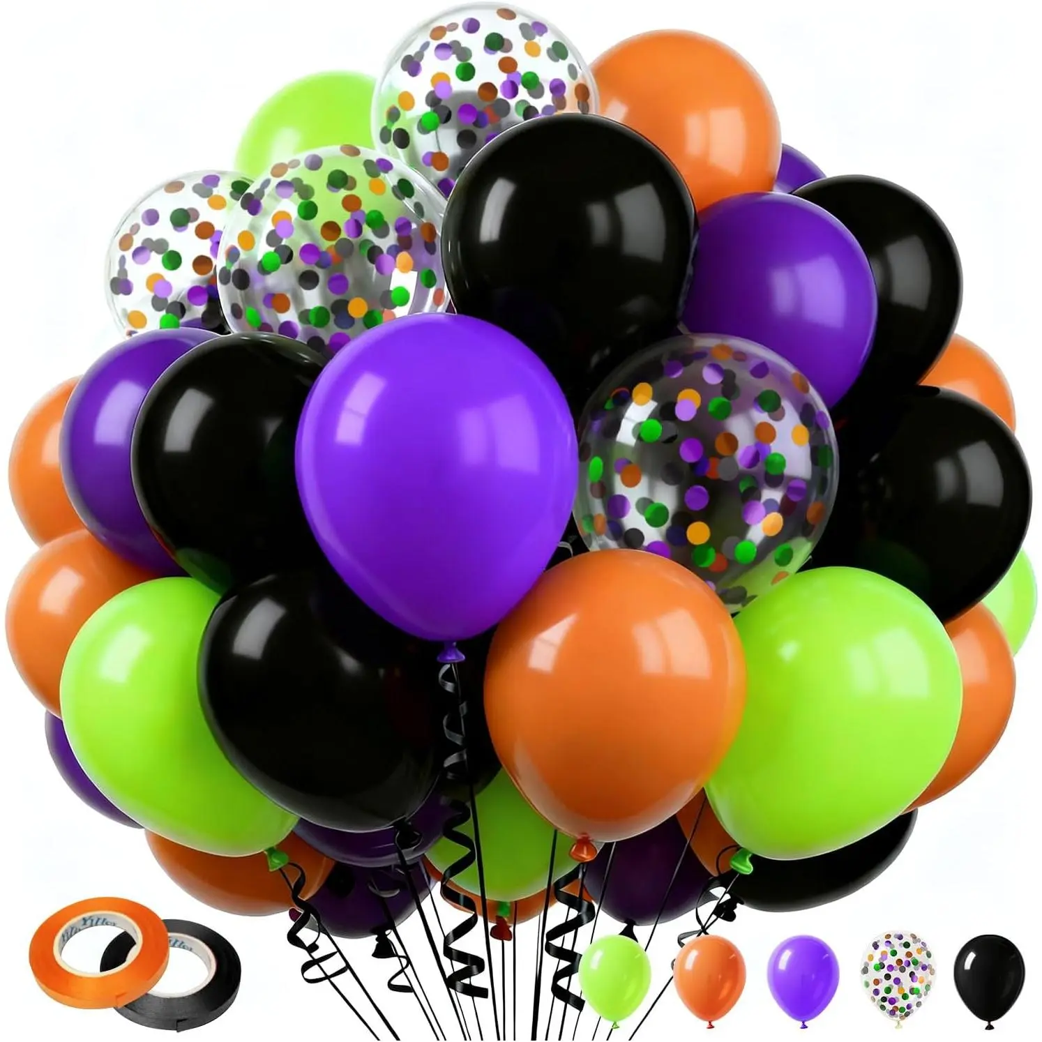 60 count 12 Inch Halloween Balloons Orange Black Green  Confetti Balloons for Halloween Birthday Trick or  Party Decoration