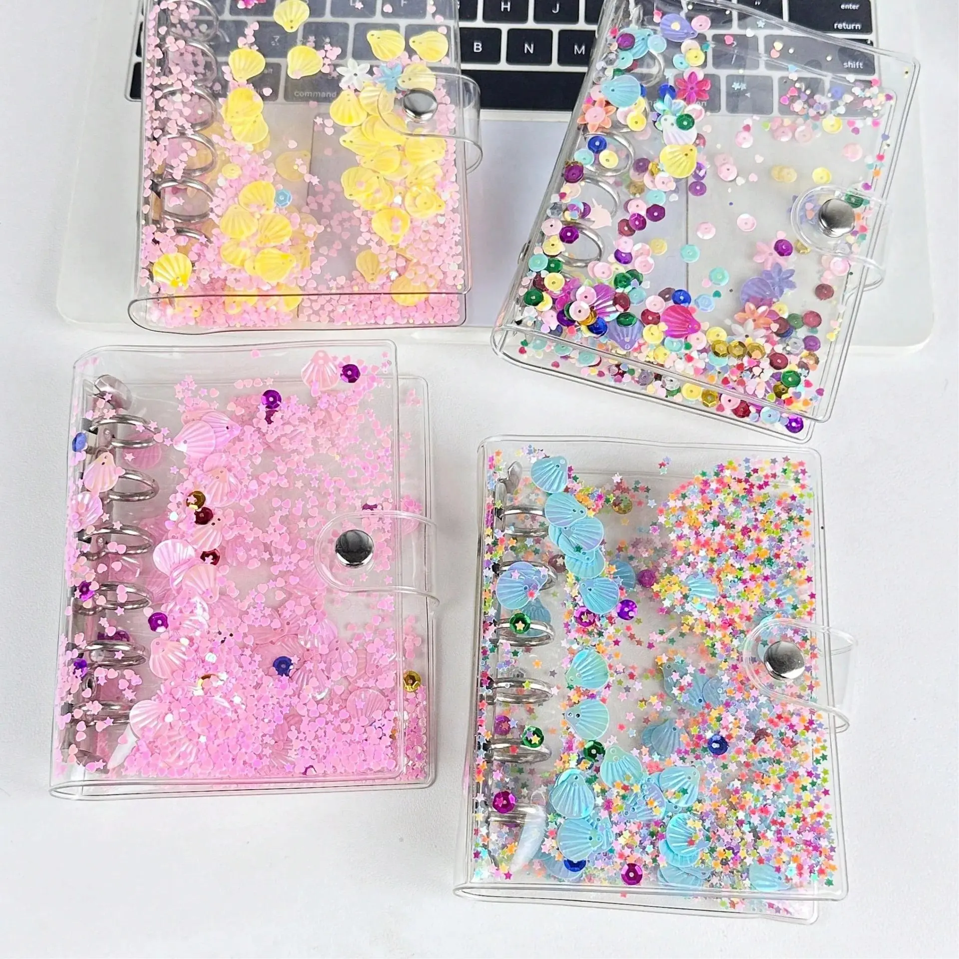 A5 A6 A7 Glitter Bead Shell Transparent Notebook Planner Organizer Binder Books Journal Spiral Personal Clear Shell