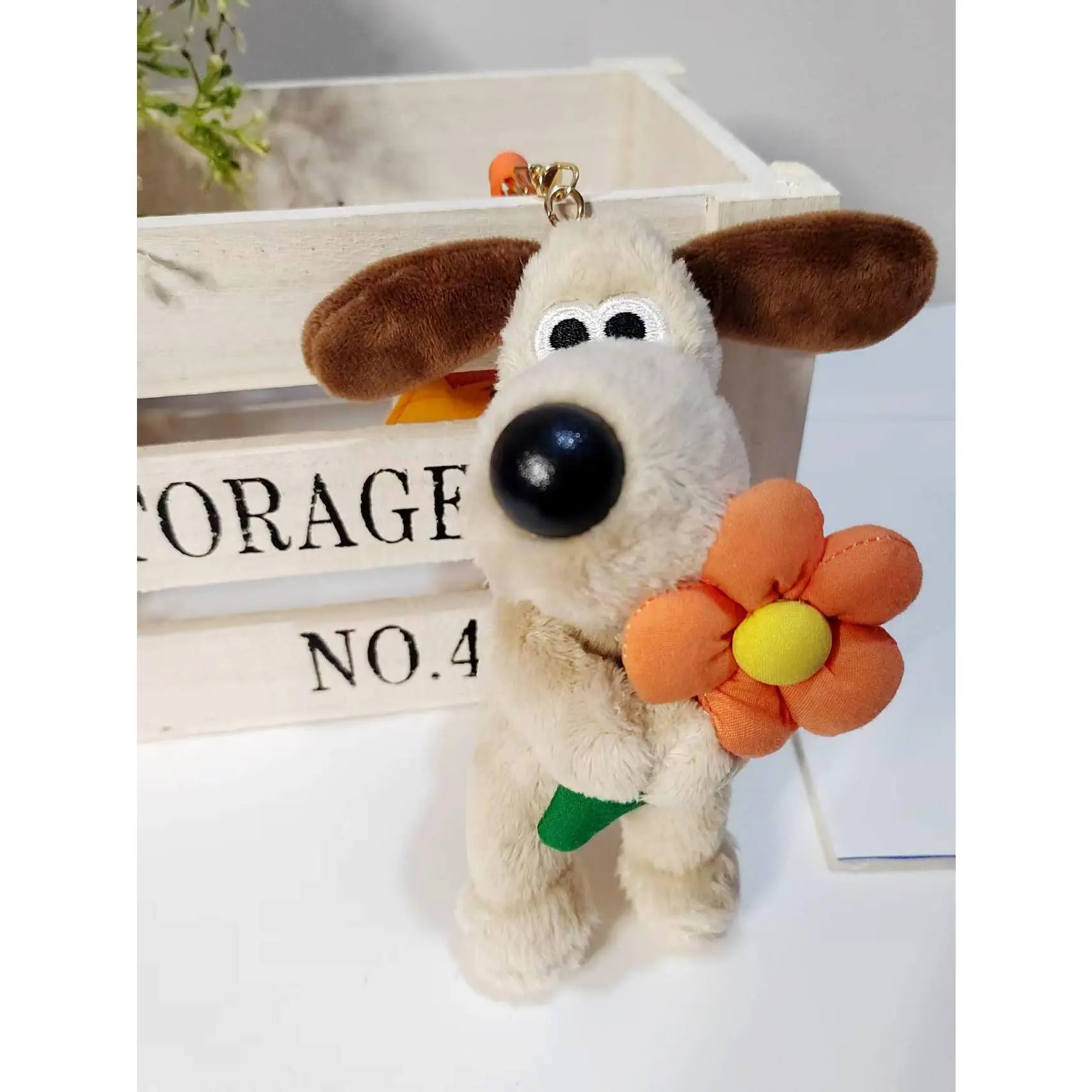 Standing Boss Dog Pendant - Holding Orange Flower 