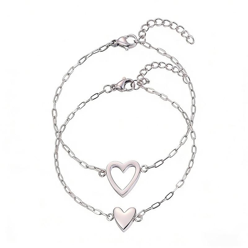 Stainless Steel Bracelet Hollow Heart Adjustable Minimalist Dainty Gift For Women Best Friend Couple