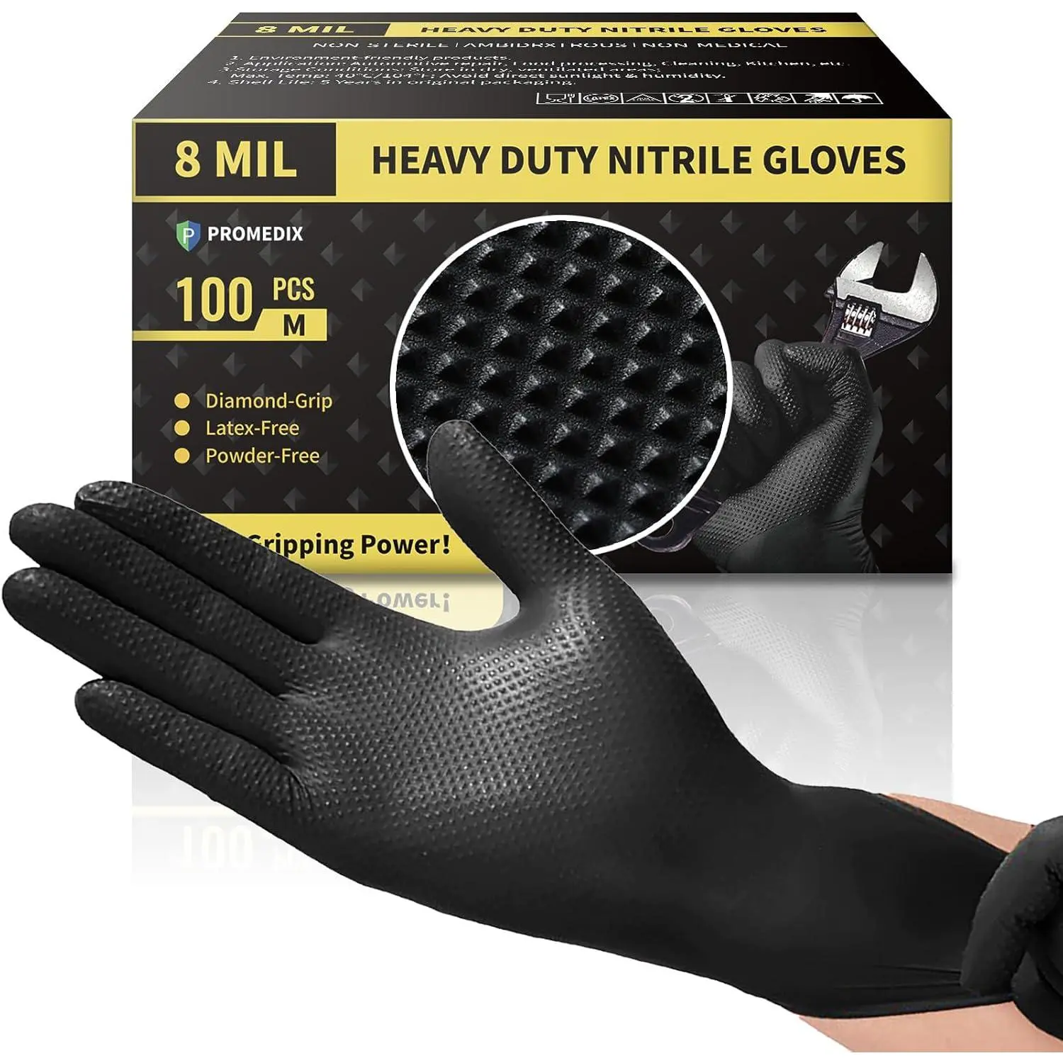 Nitrile Gloves with Texture 8 Mil Latex Free Powder Free Industrial Disposable Glove