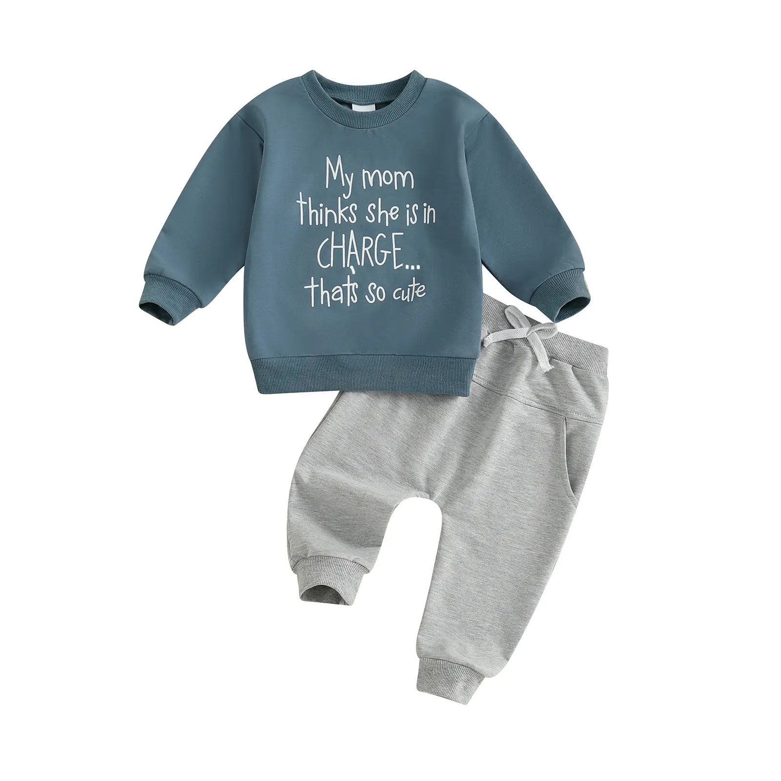 FOCUSNORM Toddler Baby Boys Girls Letter Print Crew Neck Sweatshirt Drawstring Jogger Pants 2Pcs Spring Fall Outfit 12M-5T