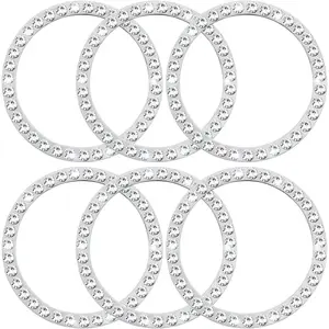 6 count  Bling  Rhinestone Ring Emblem Sticker, Single Drainage Drill  Start Button Cover, Key  Knob Bling Ring , Bling  Accessories for Women,