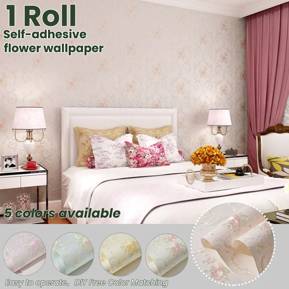 3D Embossed Floral Self Adhesive Wallpaper, Peel and Stick Fabric Wall Sticker, Removable Decorative Wall Paper for Bedroom Living Room