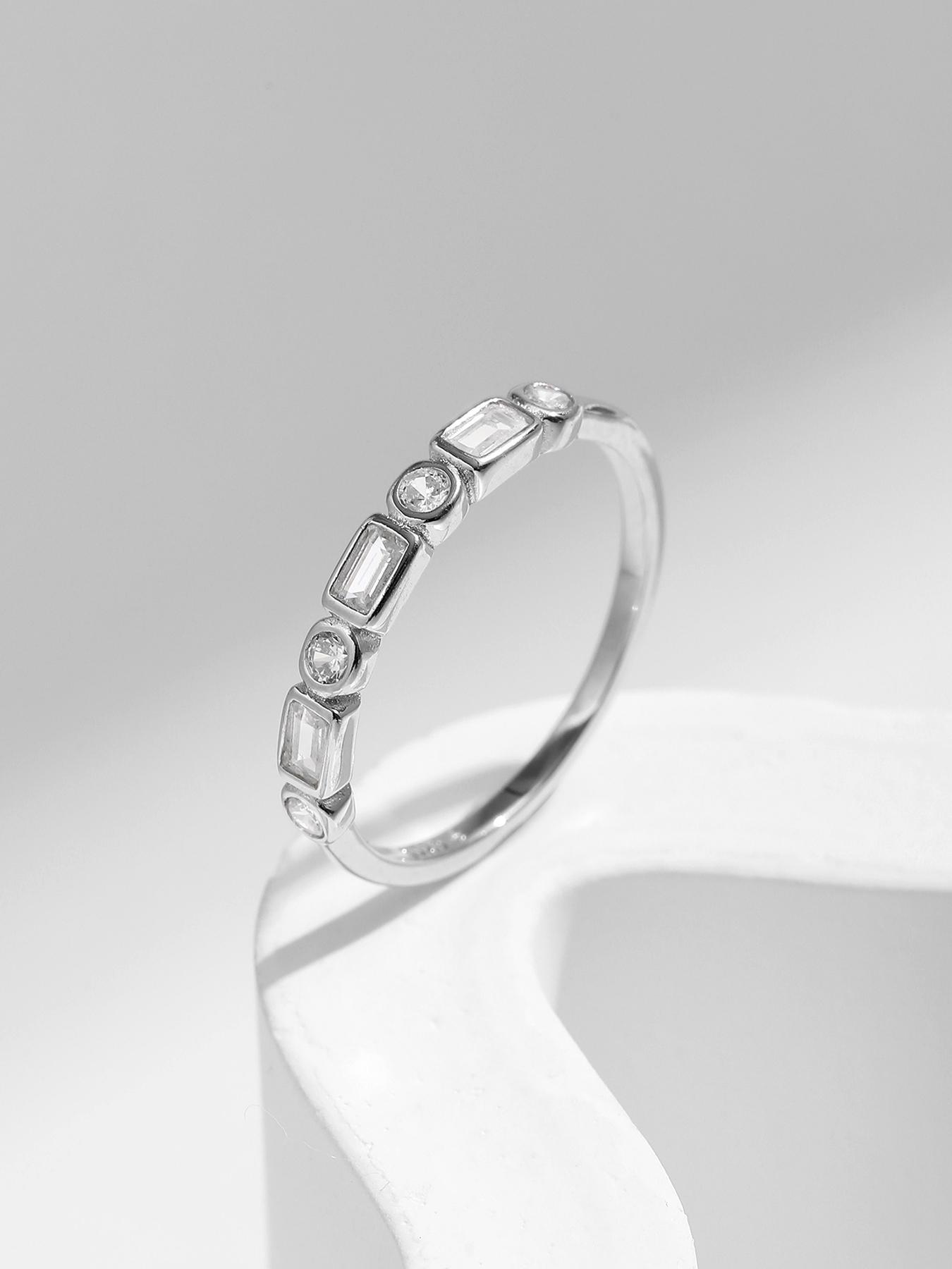 925 Sterling Silver Fashion Rectangle Shaped Zirconia Ring, Stackable Ring for Women, Fashion Jewelry for Party, Daily Decor, Trendy All-match & Exquisite Jewelry for Birthday Gift