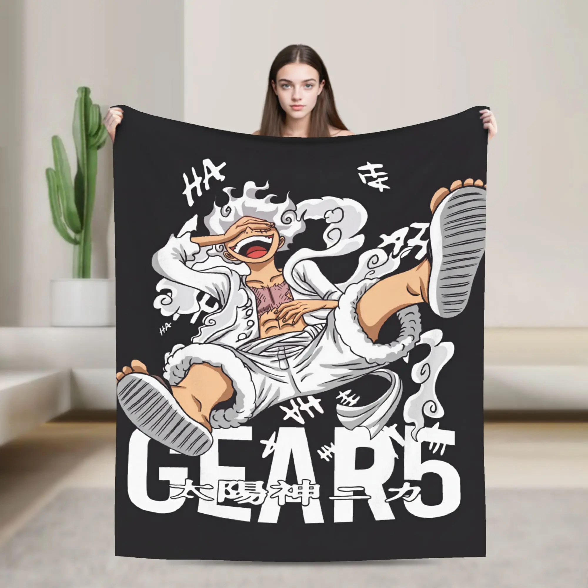 One Piece Anime Flannel Blanket, Monkey D. Luffy Gear 5 Sun God Nika Print Throw Blanket for Bed Couch Sofa