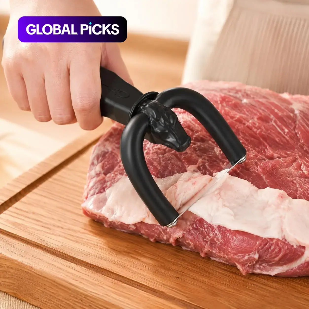 Handheld Fat Trimmer for Beef & Pork, Ergonomically Designed Meat Cutter with Non-Slip Grip and Safety Guard for Carving Steak, Brisket, and Lamb, Heavy-Duty, Matte Black Finish