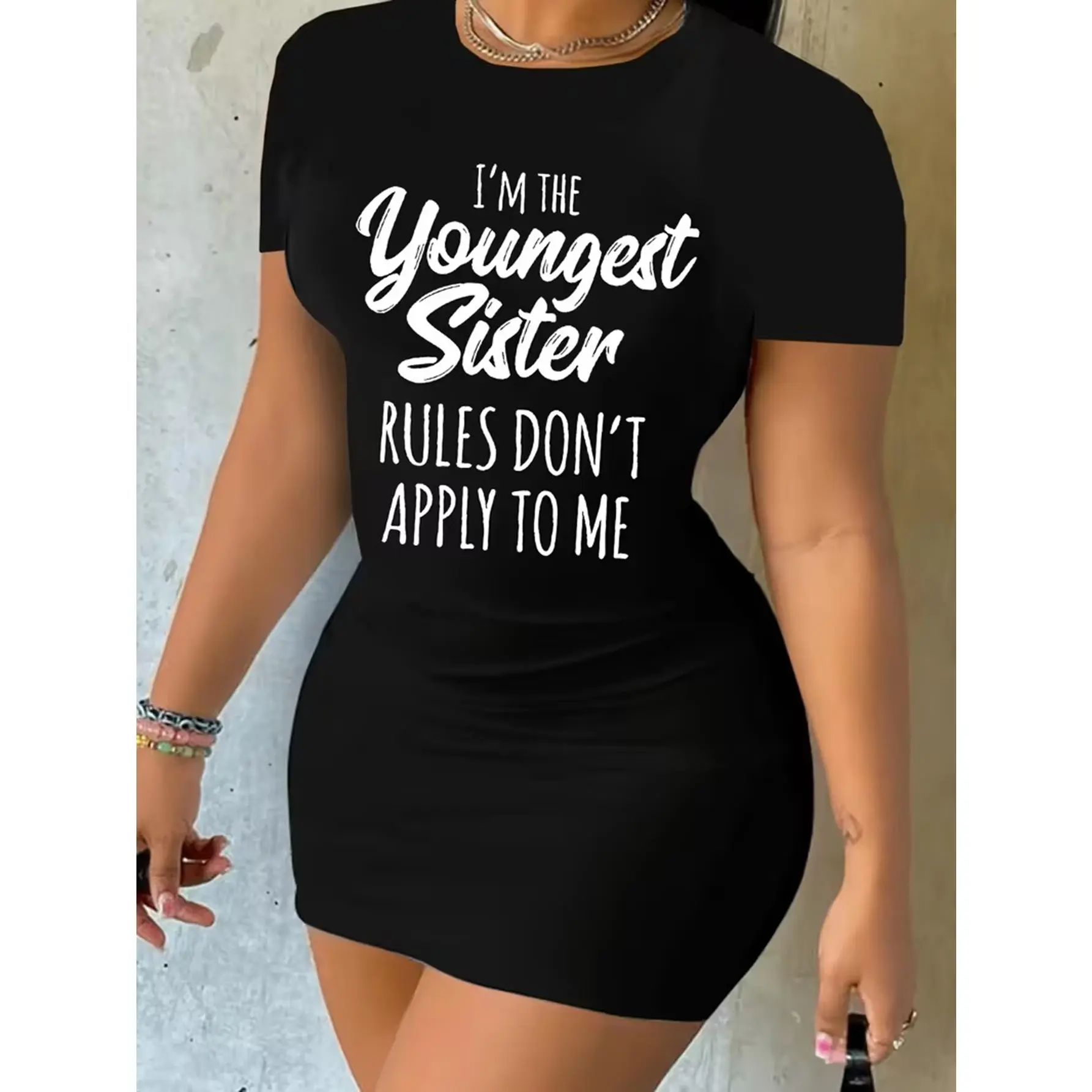 Women's Spring and Summer Casual Short-sleeved Round-neck Bodycon Dress, Machine Washable Black Casual Formal Wear, Slim Fit, Suitable for Year-round Wear, Stylish and Accommodating, Exquisite Design Suitable for Spring and Summer Outdoor Leis