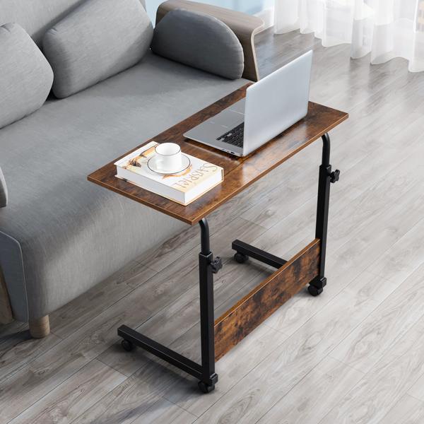 Space-Saving Rolling Side Table - Adjustable Height, 15MM Chipboard & Steel Frame, Retro Style for Living Room or Office