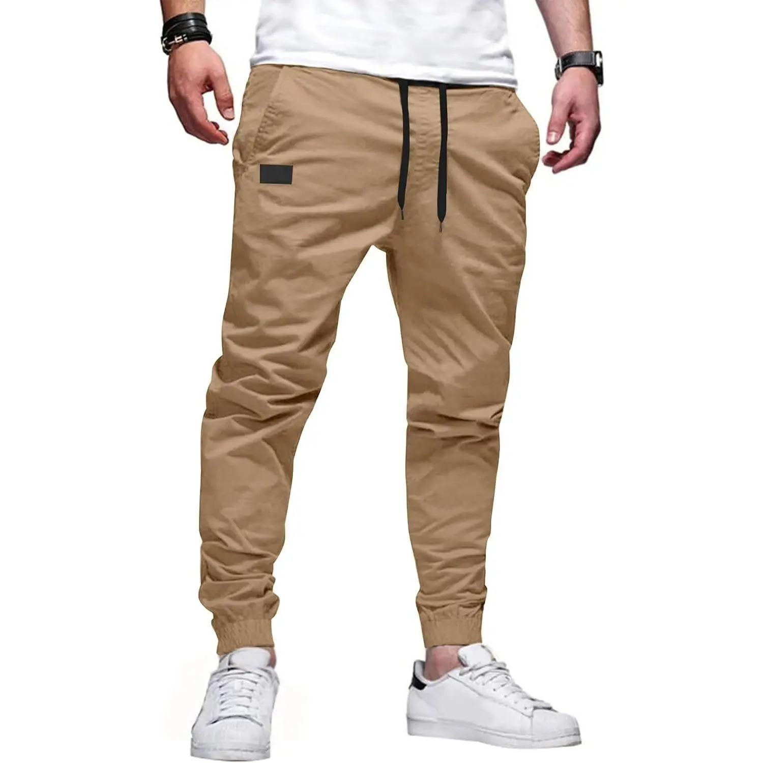 Mens Casual Cargo Joggers - Cotton Drawstring Chino Pants Hiking Outdoor Twill Track Jogging SweatpantsGift